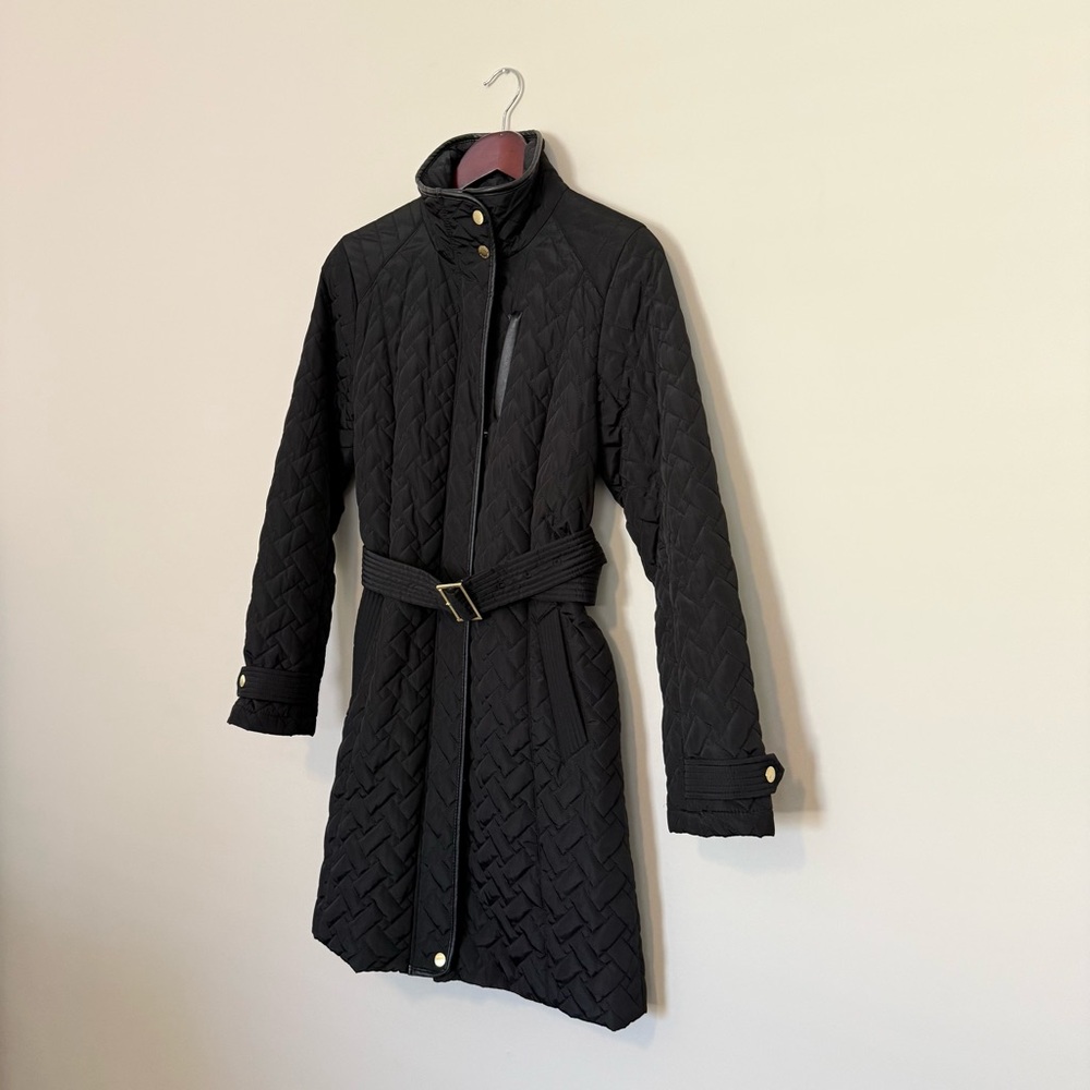 Cole Haan Women’s Black Quilted Belted Coat Size Small